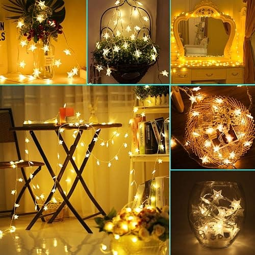Star Fairy Lights, 6M 40Pcs LED Battery Powered String Lights, Two Mode Monochrom and Shining Decoration Lightning for Christmas Wedding Birthday Valentine Party Bedroom Indoor&Outdoor (Warm White) thumbnail 2