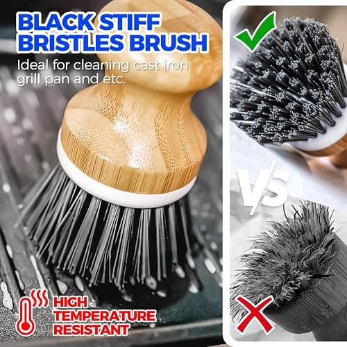 Holikme 6 Pack Dish Brush Scouring Pad Set with Bottle Brush, Dish Brush, Palm Scrub Brush and Straw Brush, Dish Scrubber Long Handle for Dish Bottle Cup Skillet Wok Pot Pan Cast Iron, Dark Gray thumbnail 4