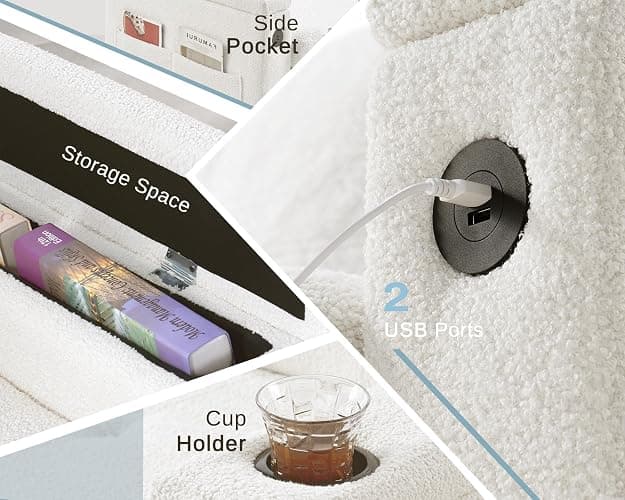 PaPaJet 84 Inch Sofa Bed, Sleeper Sofa with Storage, 2 in 1 Pull Out Couch | Storage Chaise, 2 USB & Cup Holders, Tufted Cushion, Boucle White L Shaped Sofa for Living Room & Guest Bedroom thumbnail 4