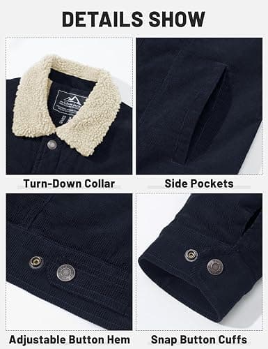 TACVASEN Men's Corduroy Jacket Fleece Sherpa Lined Winter Coats Warm Cotton Casual Trucker Cargo Jacket with Multi Pockets thumbnail 7