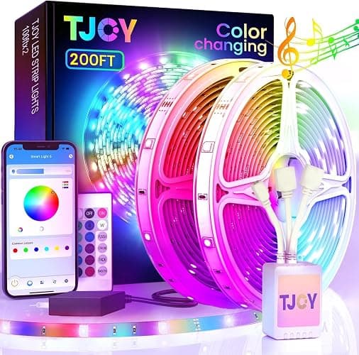 TJOY 200ft Bluetooth LED Strip Lights, Long Strip Lighting Music Sync, RGB Color Changing LED Lights for Bedroom with Remote,Smart Phone APP Control, Ceiling Living Room Decor (APP+Remote+Mic/2 Roll) - Image 1