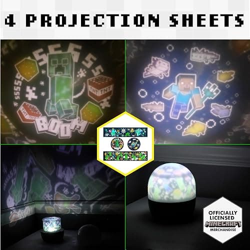 Paladone Minecraft Officially Licensed Creeper & Steve Projector Night Light, Gamer Projection Lamp Accessory, Minecraft Sounds, Gaming Bedroom Decor for Kids Mood Lighting with 4 Projector Sheets thumbnail 4
