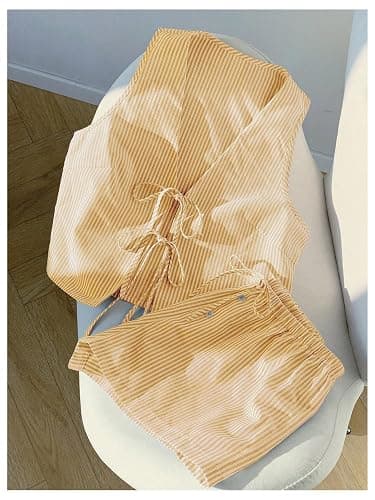 SweatyRocks Women's 2 Piece Summer Outfits Striped Tie Front Bow Sleeveless Top and Shorts Set thumbnail 5