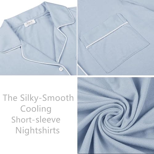 Cherrydew Bamboo Viscose Nightgown Women Super Soft Comfy Cooling Breathable Long Sleeve Sleepwear Button Down Sleep Shirts thumbnail 3