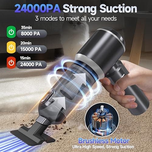 Ytnewin Car Vacuum Portable Cordless, Small Handheld Vacuum Cleaner with 24000PA High Power Suction, Mini Vacuum Cordless Rechargeable with One-Touch Empty, 10-in-1 Hand Vac for Car Home Office Dust thumbnail 3