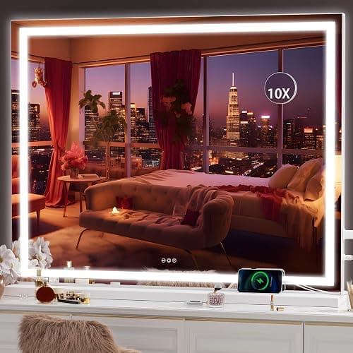 Hasipu Vanity Mirror with Lights, 39.4" x 28.7" LED Makeup Mirror, Lighted Makeup Mirror with Dimmable 3 Modes thumbnail 2