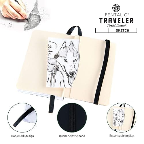 Pentalic 3" x 4" Pocket Sketchbook Traveler Journal, 160 Pages, Black thumbnail 4