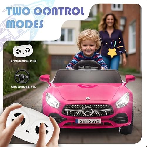 Fillfulfun Licensed Mercedes-Benz CLS 350 12V Ride On Car Truck for Kids, Ride on Toys for Toddlers w/Parent Control, Spring Suspension, Power Wheels for Girls w/Bluetooth, Music, LED Lights (Pink) thumbnail 5