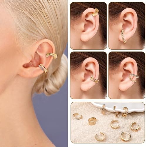 Nogeqi 12 Pcs Gold Ear Cuffs for Women Non Piercing Adjustable Fake Ear Piercings, Clip on Cartilage Earring Gold Earring Cuffs Non Pierced Cuff Earrings for Women Fake Earrings Jewelry thumbnail 6