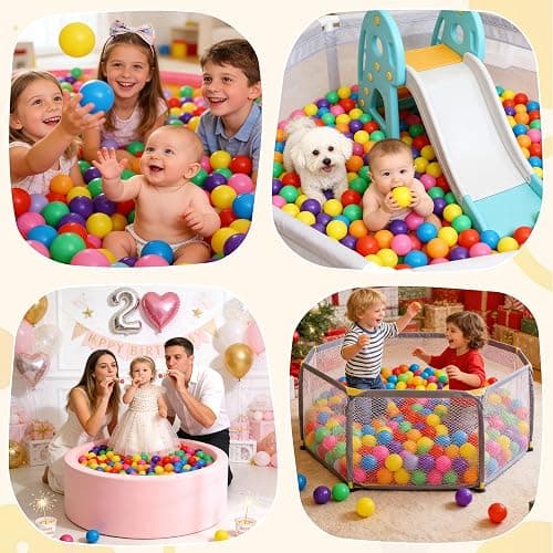 Hovenlay Ball Pit Balls Phthalate Free BPA Free Crush Proof Plastic - 7 Bright Colors in Reusable Play Toys for Kids with Storage Bag thumbnail 7