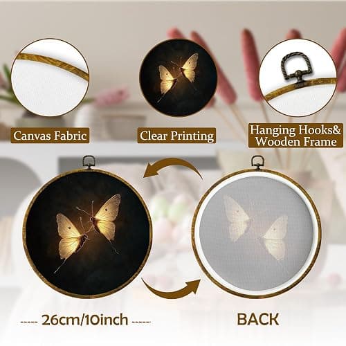 Mcehtle Vintage Butterfly Wall Art Decor, Dark Moody Cottagecore Moth Insect Framed Canvas Prints 10x10, Neutral Farmhouse Round Wall Hanging Artwork Decorations for Gallery Bedroom Living Room thumbnail 7