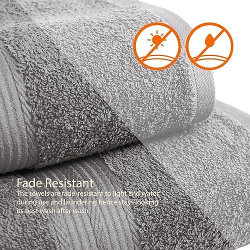 Amazon Basics 6 Piece Oversized Fade resistant Towel set, 100% Cotton towels for bathroom, soft and absorbent, 2 Bath Towels, 2 Hand Towels and 2 Washcloths bathroom towel set, Gray thumbnail 7