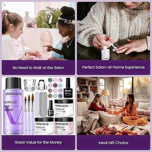 VANSISOS Acrylic Nail Kit for Beginners:Nails Kit Acrylic Set with 3PC Acrylic Powder 75ml Acrylic Liquid Set with Glitter Powder Top Coat Nail Tools Perfect Acrylic Nail Kit for DIY Nail Art at Home thumbnail 7