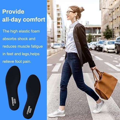 Memory Foam Insoles for Women, Replacement Shoe Inserts for Work Boot, Running Shoes, Hiking Shoes, Sneaker, Cushion Shoe Insoles Shock Absorbing for Foot Pain Relief, Comfort Inner Soles Black US 8 thumbnail 3