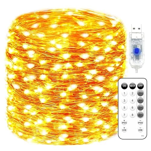 Fairy Lights Plug in 66FT 200 LED USB Twinkle Lights for Bedroom Copper Wire Lights with Remote and Timer 8 Modes, Waterproof String Lights for Dorm DIY Party Christmas Decoration(Warm White) - Image 1
