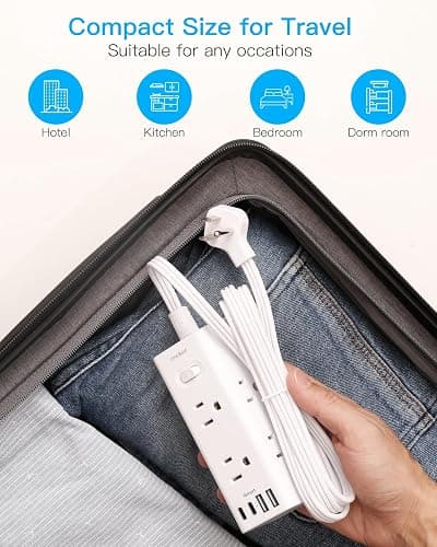 One Beat 10Ft Extension Cord with Multiple Outlets,Flat Plug Power Strip Surge Protector with 10 Ft Long Cord,6 Outlet 4 USB Ports (2USB C),Multi Outlet Wall Plug for Travel,College,Dorm Essentials thumbnail 7