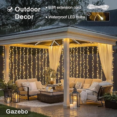 JMEXSUSS 300 LED Remote Control Curtain Lights, Plug in Fairy Curtain Lights Outdoor, Window Wall Hanging String Lights for Bedroom Indoor Dorm Backdrop Wedding Party Patio Christmas Decor, Warm White thumbnail 8