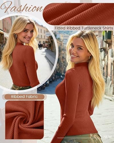 Xaatren 3 Pack Women's Mock Turtleneck Tops Ribbed Long Sleeve Shirts Mock Neck Slim Fit Undershirt Casual Basic Layering Tee thumbnail 5