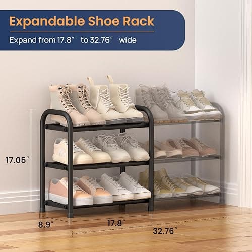 ENJOYBASICS Expandable Shoe Rack, 3 Tier Adjustable Shoe Organizer Shelf for Closet, Black Metal Free Standing Shoe Rack Storage for Small Space, Entryway | Adjustable, for Closet, Shoe Rack Storage, for Small Space, Entryway thumbnail 2