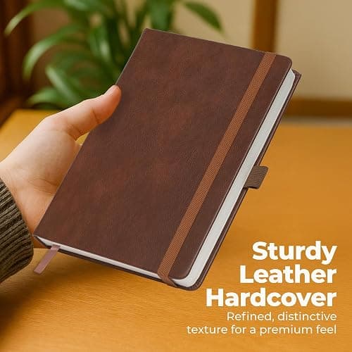 Lined Leather Bound Journal Notebook, A5 Hardcover - Brown 5.8x8.3" - Thick 300 Pages College Ruled Paper Journals for Men and Women - Personal and Professional Note Book for Writing & Journaling thumbnail 4