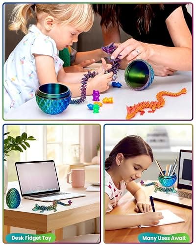 12" 3D Printed Dragon Easter Eggs with Dragon Inside, Prefilled Easter Dragon Egg with Dragon Toy for Basket Stuffers,Articulated Crystal Dragon Fidget Toy, 3D Printed Easter Gifts for Kids 6-8 thumbnail 7