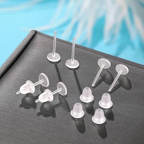 Formulen 5mm Plastic Earrings for Sports - Clear Post Studs, Flat Silicone Rubber Earrings for DIY thumbnail 3
