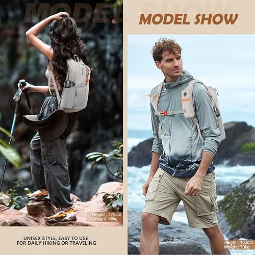 BECOJADDE 15L Small Hiking Backpack for Men Women Foldable Packable Back Pack Ultralight Hiking Daypack for Travel Camping Outdoor, Beige thumbnail 8