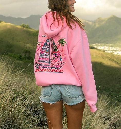 Yojeasrio Oversized Graphic Hoodie for Teens Girl Y2K Ocean Floral Embroidered Preppy Hoody Sweatshirt Cute Aesthetic Sweater thumbnail 2