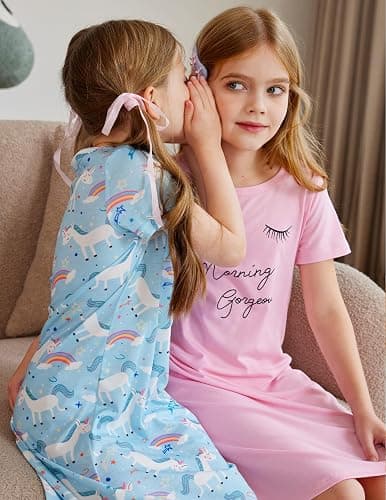 Arshiner Girls Nightgowns Summer Soft Cute Cartoon Print Pajama Sleep Dress for Kids 4-12 Years thumbnail 5