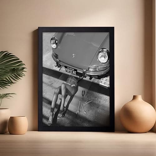 Poster Master Woman Classic Car Poster - Sexy Mechanic Print - Girly Art - Car Enthusiast Art - Black and White Photography - Great Garage or Bedroom Decor - 16x20 Black Framed thumbnail 5