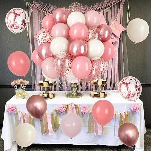Dusty Pink Balloon Set, 60Pcs 12 Inch Retro Blush Pink White Sand Nude Latex Balloon with Metallic Confetti Rose Pink Helium Balloon for Girls Women Birthday Party Baby Shower Boho Decoration Supplies thumbnail 6