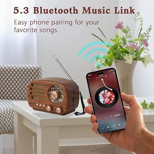 M-Amazup Radios Portable AM FM SW, Retro Radio with Speaker, Transistor Radio Bluetooth 5.3, Rechargeable Battery Powered, TWS, Support TF Card/MP3/USB Playing, Gifts for Senior, Light Wood thumbnail 5