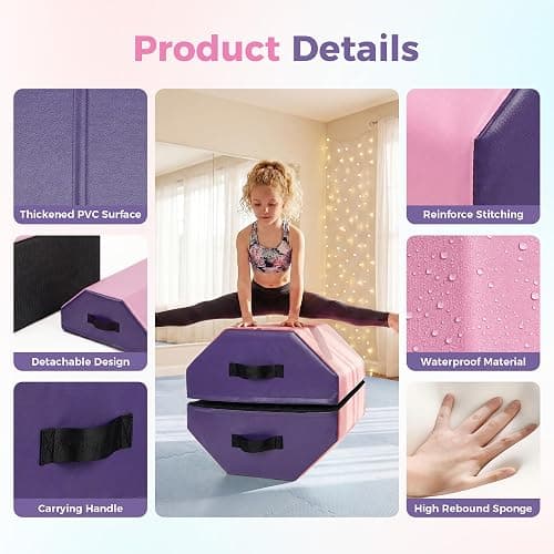 Detachable Octagon Gymnastics Mat, Home Tumbling Mat, Skill Shape Tumbling Backbend Trainer Exercise Mat, with High-Density Foam & Waterproof Cover, for Gym Cheerleading, Martial Art, 17"X17"X23" thumbnail 2