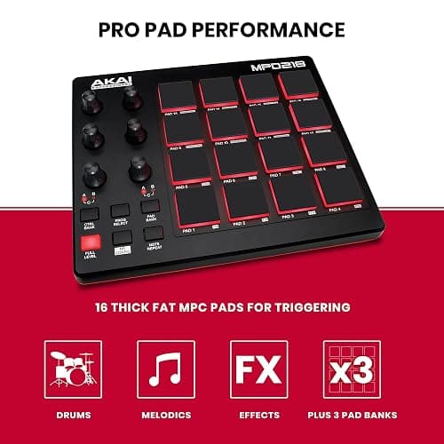 Akai Professional MPD218 - USB MIDI Controller with 16 MPC Drum Pads, 6 Assignable Knobs, Note Repeat and Full Level Buttons and Production Software thumbnail 2