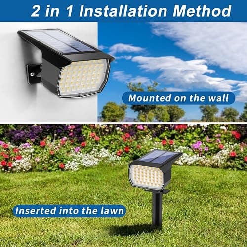 WENATY Solar Spot Lights Outdoor Waterproof IP65, 12 Pack Landscape Spotlights with 46 LEDs, 3 Modes Auto On/Off Solar Powered Flood Lights for Outside Pathway, Yard, Garden, Walkway (Warm White) thumbnail 5