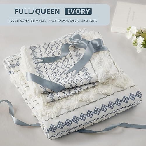 INK+IVY 100% Cotton Duvet Mid Century Modern Design, All Season Comforter Cover Bedding Set, Matching Shams, Full/Queen, Imani Chenille Navy thumbnail 7