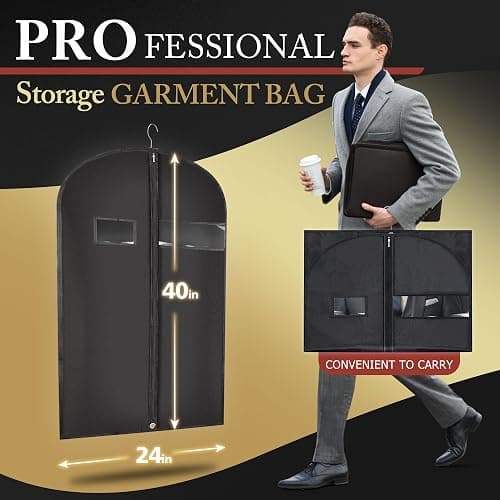10 Pack 40-inch Garment Bags for Travel, Garment Bags for Hanging Clothes with Zipper and Visible Transparent Window，Black thumbnail 4