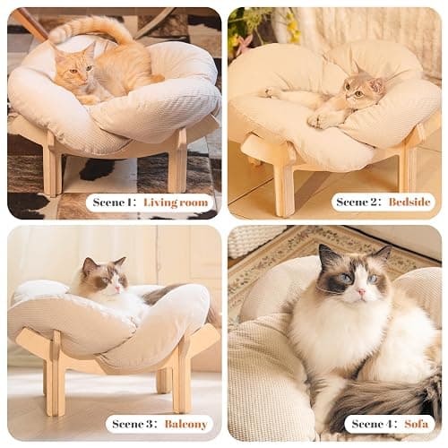CHEERHOME PETS Elevated Cat Bed Wooden with Cushion Fluffy Pet Couch Sofa for Indoor Cats Raised Kitty Lounge Chair Suitable for Puppy, Cat Furniture(White) thumbnail 9
