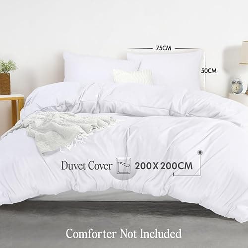 Utopia Bedding Duvet Quilt Cover Set with Pillow cases, Double - Soft Microfibre Polyester (White) - Double - White thumbnail 2