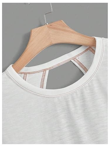 RoseSeek Women's 2 Packs Open Back Tops Criss Cross Cut Out Summer Casual T Shirt Crewneck Short Sleeve Backless Tee thumbnail 3
