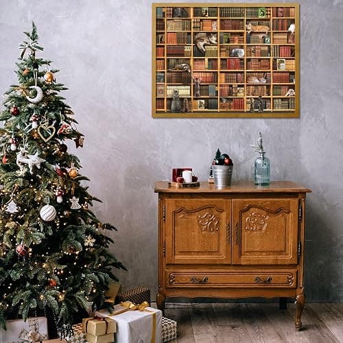 Cats Library Jigsaw Puzzle, 1000+ Piece Funny Kitten Bookshelf Puzzles, Challenging Animal Pet Lover Gifts for Friends & Family Activity Game Nights thumbnail 4