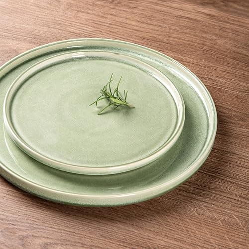 AmorArc Ceramic Dinnerware Set for 6, 18 Pieces Handmade Reactive Glaze Stoneware Plates and Bowls, Scratch Resistanct | Dishwasher & Microwave Safe Stackable Dishes Set - Oliver Green - Service for 6 thumbnail 2