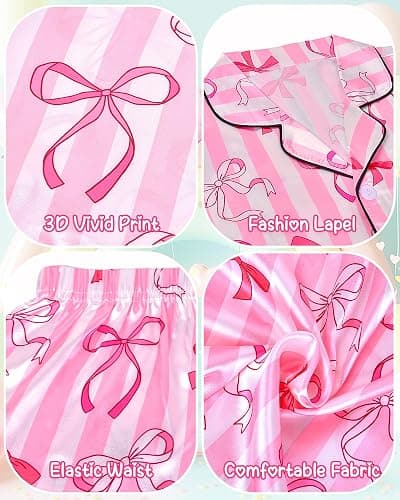 Sylfairy Girls Pajamas Silk PJS Set Satin Sleepwear Long Sleeve Jammies for Kids Button-Down Nightwear Loungewear 3-16 Years thumbnail 7