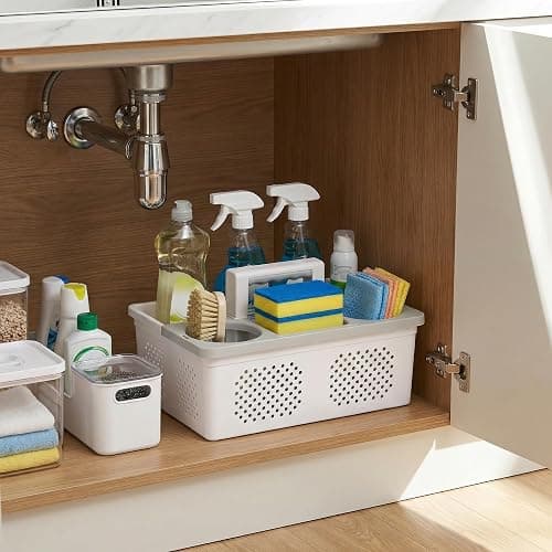 KMV Dorm Room Portable Shower Caddy with Adjustable Compartments - Ventilated Drainage Design with Handles, Perfect Toiletries Organizer for College Dorms-white thumbnail 7