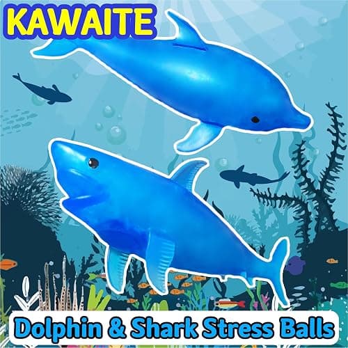 Squishy Shark Stress Balls Dolphin Squeeze Toys (2 Pack), Sea Animal Shark Squishy Toys Dolphin Stress Sugar Balls for Kids and Adults, Easter Basket Stuffers,, Party Favors thumbnail 2