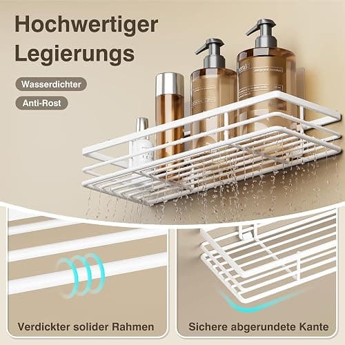 saffruff Shower Shelf No Drilling Pack of 2 Shower Shelves Shower Basket Bathroom Organiser Bathroom Shelf Shampoo Holder Shower Kitchen Bathroom Organiser with 2 Adhesive Surfaces thumbnail 3