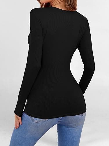 ANRABESS Women Long Sleeve Shirts Built-in Bra Crewneck Rib Knit Slim Fit Basic Tee Tops 2025 Fall Casual T-Shirt Base Layer thumbnail 5