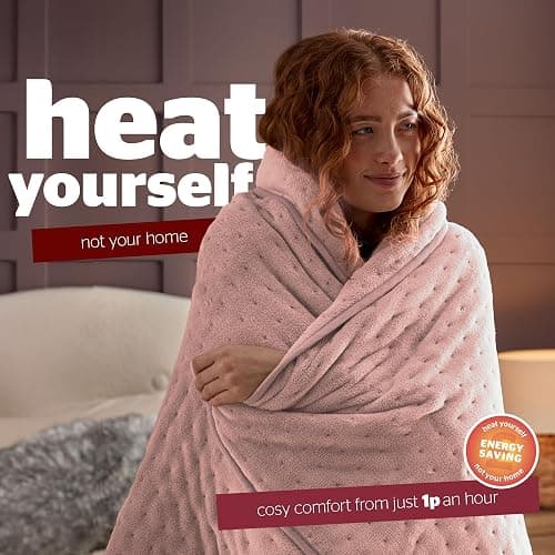 Silentnight Comfort Control Heated Throw Blanket - Luxury Fleece Electric Heated Overblanket for Sofa Bed with 9 Heat Settings, Fast Heat-up and Safety Shut Off - Machine Washable - 120x160cm - Blush thumbnail 6