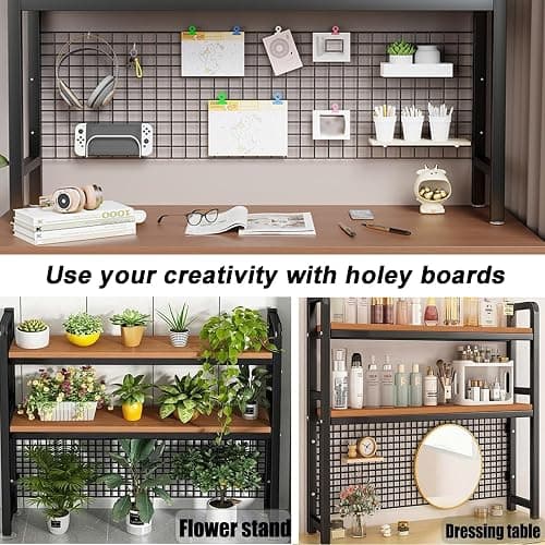 2-Tier Desktop Hutch Bookshelf Metal Desk Shelf Dorm Bookcase for Computer Desk Countertop Storage Organizer Display Rack for Office Home (Black, 29.5in) thumbnail 6