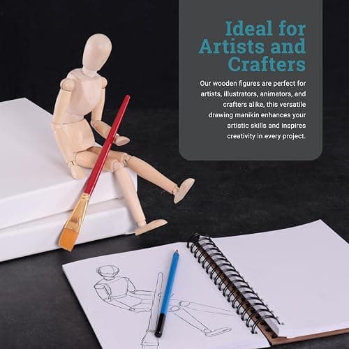 U.S. Art Supply 12" Wooden Male Manikin Posable Figure for Drawing - Articulated Mannequin with Base and Flexible Body for Drawing The Human Figure thumbnail 7